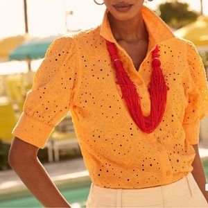 Chico's Orange Notched Collar Button Down Shirt